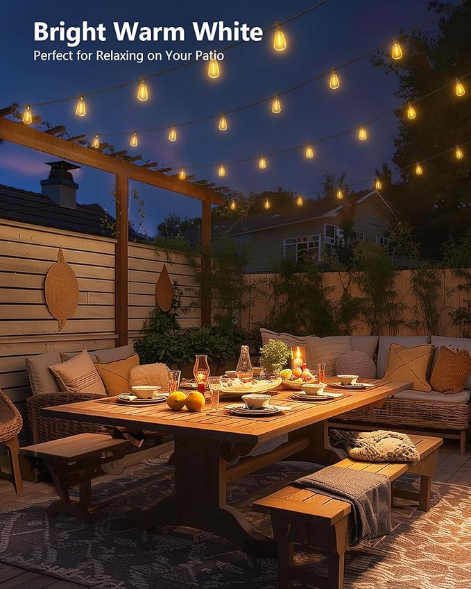Brightown 151FT Solar String Lights Outdoor Waterproof with Remote, 48+1 LED Shatterproof Bulbs, Dimmable & Timable, 3 Light Modes - Commercial Grade Patio Lights for Garden Backyard Party Decor