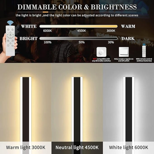 Mikeru Modern Long LED Wall Light, 3000k-6000k Dimmable Outdoor Wall Sconce 78.8inch Black Outdoor Exterior Lights with Remote Control Ip65 Waterproof Anti-Rust Linear Long Porch Lights