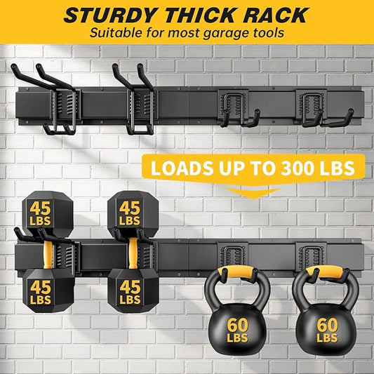 UUP 32 Inches Garage Storage, Garage Organization, Wall Mount Garden Tool Organizer, Max 300lbs Adjustable Metal Hooks, Yard Shed Hanging Rack, Heavy Duty Shelving for Rake Broom Mop Snowboard