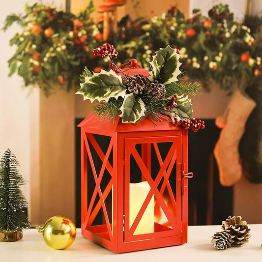 Taman Christmas Lantern,2 Pack Hanging Flickering Candle Lanterns Decorative Metal Vintage Light Battery Operated Umbrella Lights for Christmas Patio Garden, Table,Party Decor