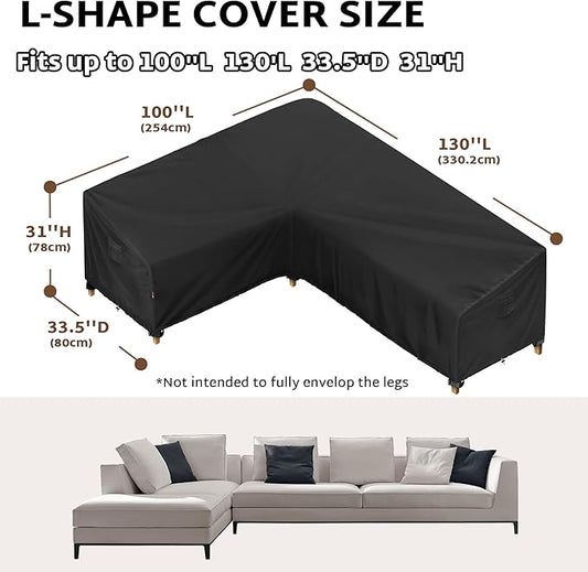 iBirdie Outdoor Patio Furniture Cover fit 100" x 130", 99" x 128", 98" x 126" L-Shaped Sectional Sofa, Waterproof Weatherproof Heavy Duty 600D Garden Cover for Outside L Shape Couch