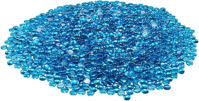VEVOR Fire Glass, 10 lbs / 4.5 kg High-Temperature Resistant Fireplace Rocks, 3/4-Inch / 19.05 mm Reflective Firepit Glass Beads, High Luster Stone Landscaping for Fire Pit Table, Caribbean Blue