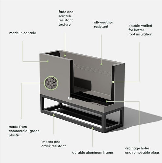 Veradek Block Series Raised Long Box Planter for Patio & Garden | Durable All-Weather Use with Aluminum Stand | Modern Décor for Herbs, Flowers