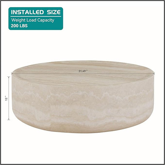 kevinplus ø31.5'' Round Stone Coffee Table for Living Room, Modern Drum Circle Faux Concrete Marble Coffee Table, Fiber Glass Material, No Assembly (Mars Texture, ø31.5'' x 11.8'')