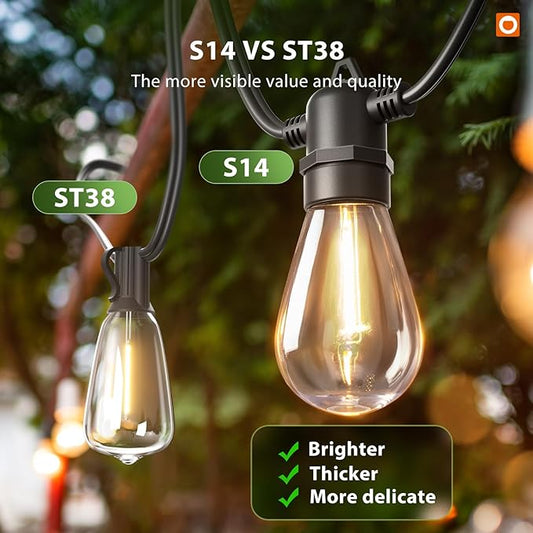 addlon 54FT(48+6) Solar String Lights Outdoor Waterproof with USB Charging & Remote Control - Dimmable Solar Power Patio Lights with LED Bulbs for Porch, Garden, Yard, Market, Bistro - Last for 20+Hrs