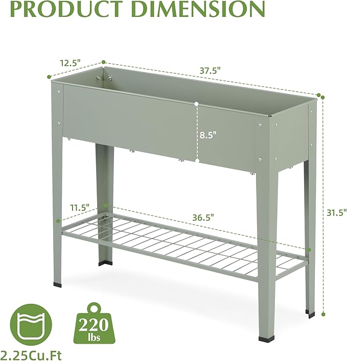 DDK Outdoor Heavy Duty Metal Raised Garden Bed with Legs (Green)