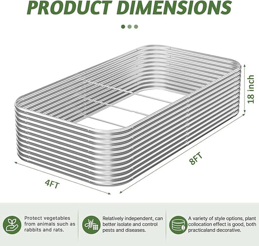 4 Pack Tall 8x4FT Corrugated Galvanized Steel Raised Garden Bed Outdoor, Metal Above Ground Garden Bed for Vegetables and Flowers, Raised Beds for Gardening