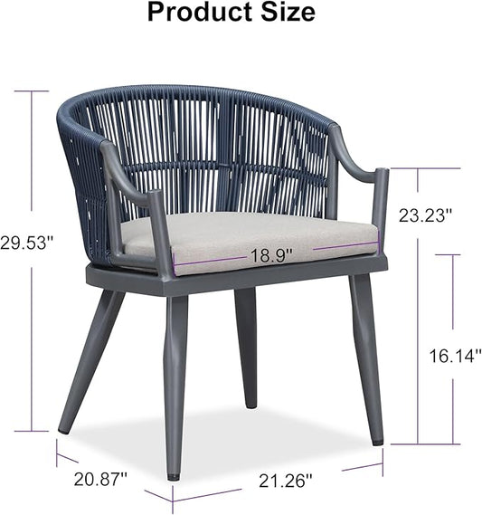 PURPLE LEAF Patio Dining Chairs Set of 2 Modern Wicker Outdoor Dining Chairs with Thick Cushions and Aluminum Frame All Weather Patio Chairs for Garden Porch Lawn Grey