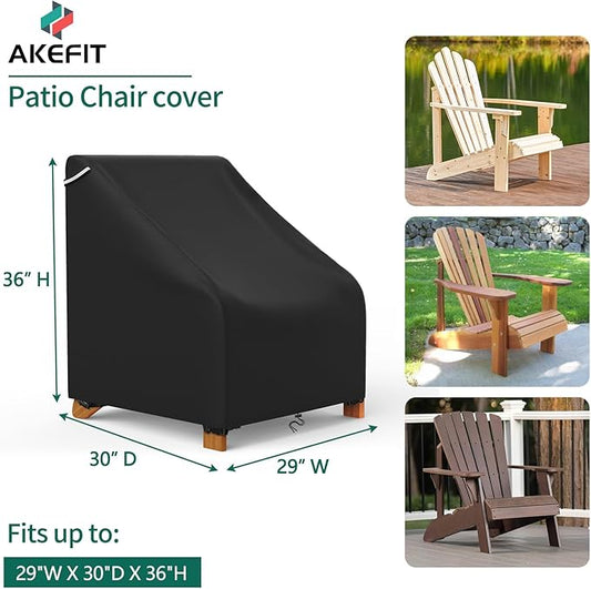AKEfit Patio Adirondack Chair Covers 2 Pack for Outdoor Waterproof Chairs Size Up to 29Wx30Dx36H inch ,Heavy Duty Outdoor Chair Covers Waterproof for Outdoor Lawn Patio Furniture,Black