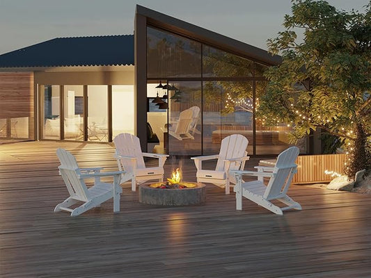 MUCHENGHY Folding Adirondack Chairs, Patio Chairs, Lawn Chairs, Outdoor Chairs, Adirondack Chair Plastic, Fire Pit Chairs, Weather Resistant with Cup Holder for Deck, Backyard, Garden(White)