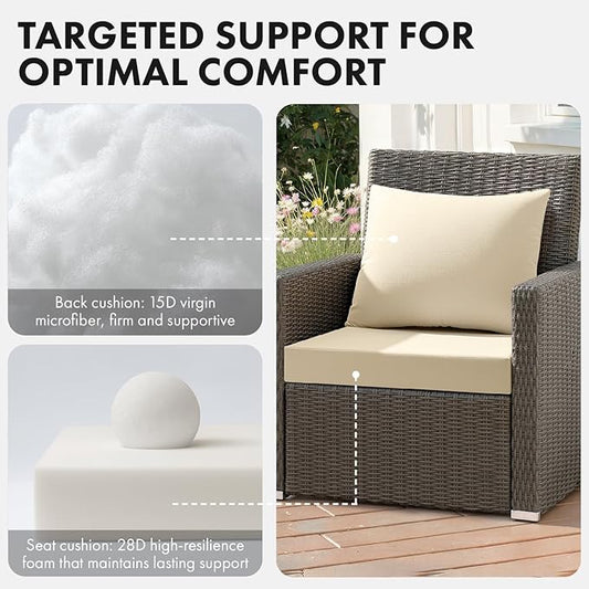 MIULEE Beige Outdoor Chair Cushion 22x22 Inch for Patio Furniture Linen Textured Waterproof & 3 Year Color Fastness Seat and Back Couch Cushion with Ties No Slip Design