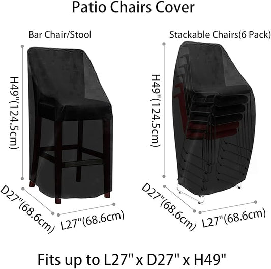 RosieLily Outdoor Chair Covers, High Back Patio Chair Covers Waterproof, Heavy Duty Patio Furniture Covers, Stackable Outdoor Bar Stool Covers, 600D, High Back-1 Pack, Black