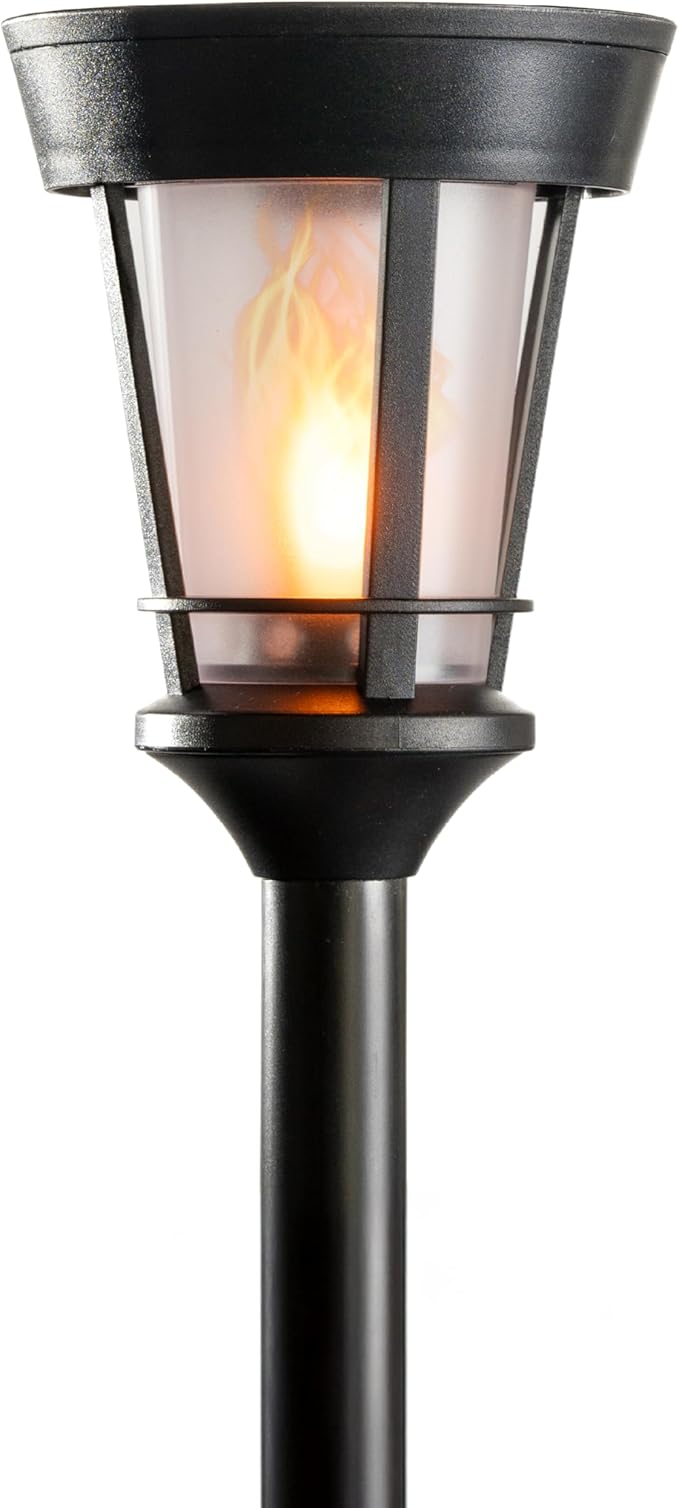 Classic Solar Path Torch - Elegant Flickering Flame Effect with Patented LED, IP65 Waterproof, Solar-Powered Lighting for Garden, Walkway, Yard, and Landscape Ambiance Easy Stake Installation (6 Pack)