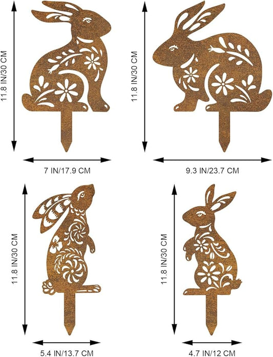 4 Pcs Metal Rabbits Garden Statues,Metal Yard Art Animals Garden Stakes Rabbit Silhouette,Rabbits Yard Art, Flowerbed Decoration, Outdoor Decor