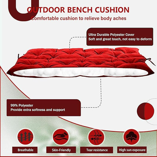 2/3 Seater Swing Replacement Cushion, Waterproof Porch Swing Cushions with Backrest, Thickened Bench Cushions for Outdoor Furniture, for Outdoor Patio Swing (Red, 47 * 40 in)