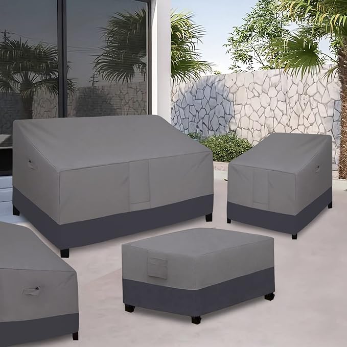 Easy-Going Patio Coffee Table Cover Small Outdoor Rectangular Table Cover, UV Resistant Waterproof Patio Furniture Cover (42"Lx24"Wx16"H, Gray/Dark Gray)