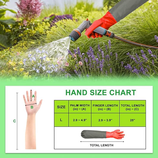 Haiou Long Arm Waterproof Gloves - Red Rubber Gloves for Men and Women (25 inches, Large, Red)