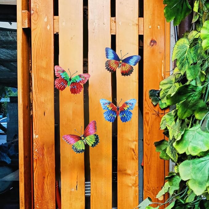 dreamskip 4 Pack Metal Butterfly Wall Decor Art, Metal Colorful Butterflies Outdoor Wall Art, Hand Craft Outdoor Wall Decor For Garden, Fence, Patio, Yard, Living Room, Bedroom