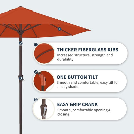 PatioKingdom 10FT Patio Umbrella with Push Button Tilt and Crank, Outdoor Market Umbrella with 8 Fiberglass Ribs, UV Protection Table Umbrella for Pool,Backyard,Garden,Deck(Orange, 10FT)