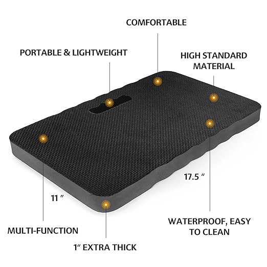 HOOPLE Extra Thick Kneeling Pad, Soft Foam Kneeling Cushion, Waterproof Gardening Knee Pads, Lightweight Knee Mat for Bathing, Workout Supplies, Exercise Yoga, Garden Work Gifts 17.5 x 11 x 1 in, Black