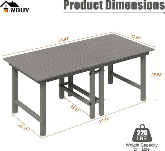 Anbuy Patio HDPE Dining Table Sets,Removable 2-in-1 Outdoor Patio Table,Dining Table for 6,Sun-Resistant and Easy to Clean, Low Maintenance for Balcony, Backyard, Lawn, Garden(Gray)