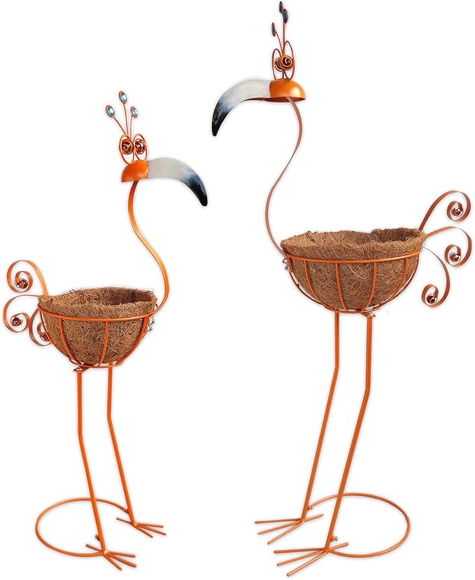 Metal Toucan Planter with Basket - Bird Planters for Outdoor Indoor Lawn,Yard,Porch,Patio, Garden Decorations(Set of 2)