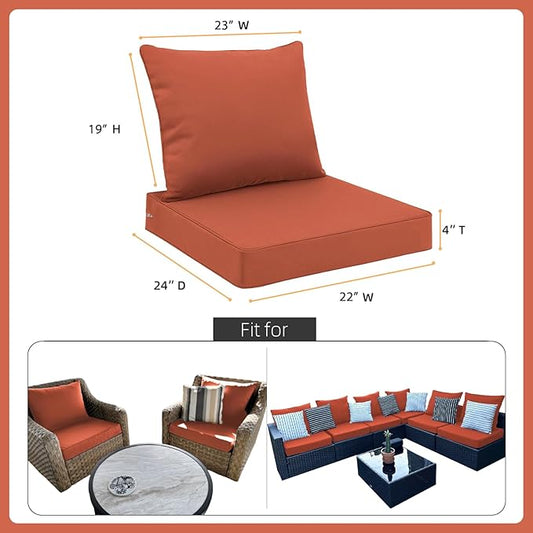 Favoyard Outdoor Seat Cushion Set 22 x 24 Inch Waterproof & Fade Resistant Patio Furniture Cushions with Removable Cover Deep Seat & Back Cushion with Handle and Adjustable Straps for Chair Sofa Couch