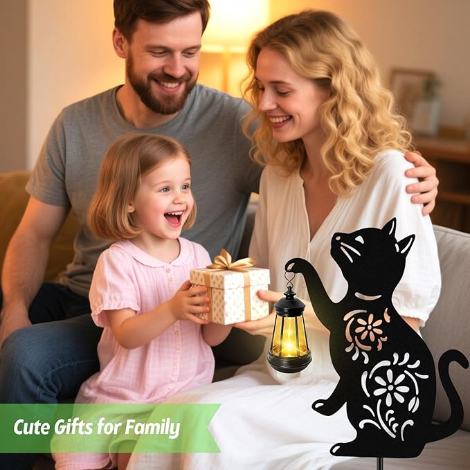 Solar Cat Hanging Lantern Outdoor, Christmas Black Cat Solar Lights, Cat Lover Gifts for Women Mom Grandma Birthday,Mother's Day,Waterproof Garden Ornaments Decor Outside Backyard,Patio,Pathway