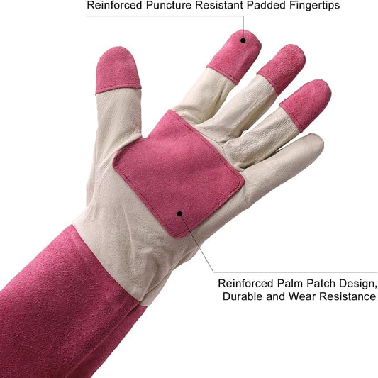 HLDD HANDLANDY Long Gardening Gloves for Women Men - Leather Rose Pruning Gloves Thorn Proof - Breathable Working Glove