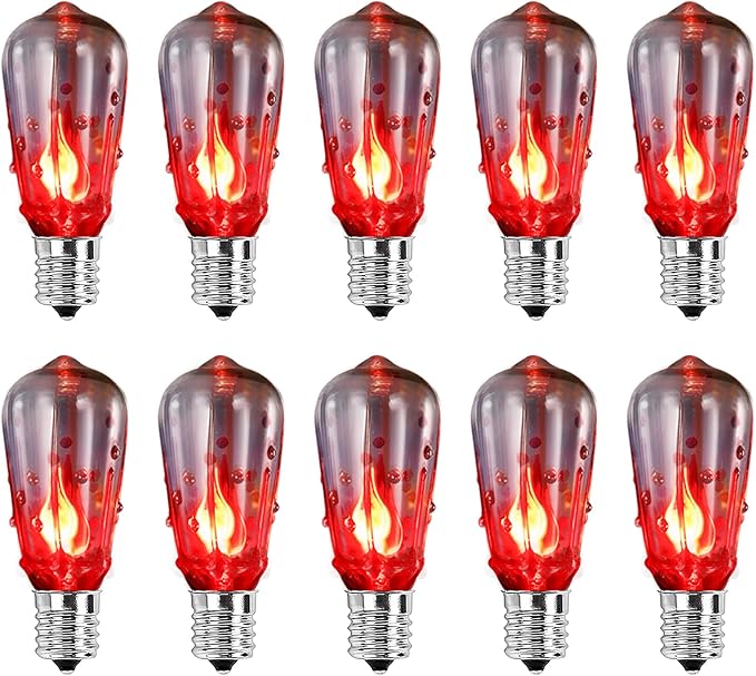 GOOTHY 10 Pack Halloween Flicker Flame Replacement Bulbs, ST40 Bloody Drop Bulbs with Red Flickering Flame for Outdoor String Lights, Party Haunted House, 1W E17 Intermediate Base Bulb