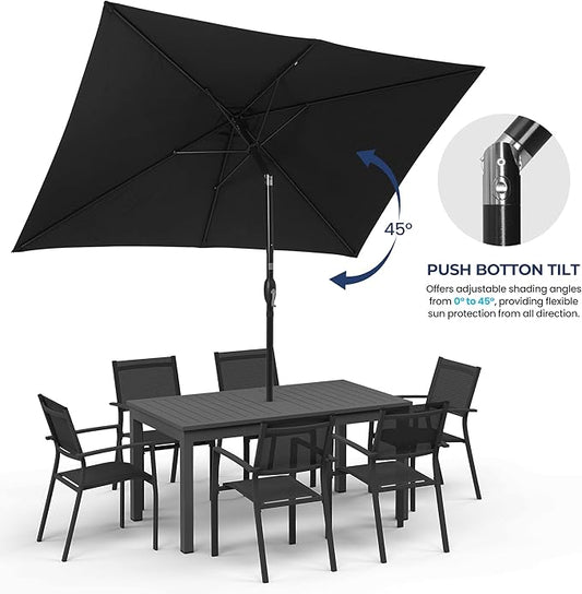 SUNVIVI OUTDOOR Patio Umbrella, Rectangular Patio Umbrella, Metal Pole Square Outdoor Umbrella with Crank and Push Button Tilt, Large Outdoor Umbrella with Polyester Canopy