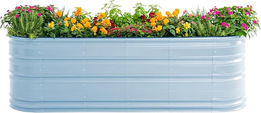 Vego garden 32" Tall 9 in 1 Novel Metal Raised Garden Bed Kits Modular Planter Beds for Vegetables Flowers, Sky Blue