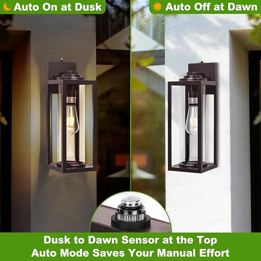20inch Dusk to Dawn Outdoor Wall Light Fixtures - 2 Packs Large Exterior Waterproof Outdoor Lighting, Modern Porch Sconces Wall Mounted Lighting, Industrial Outside Lantern for Front Door