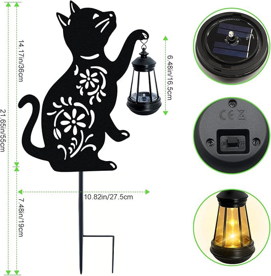Solar Cat Hanging Lantern Outdoor, 2 Pack Christmas Black Cat Solar Lights, Cat Lover Gifts for Women Mom Grandma Birthday,Mother's Day,Waterproof Garden Ornaments Decor Outside Backyard,Patio,Pathway