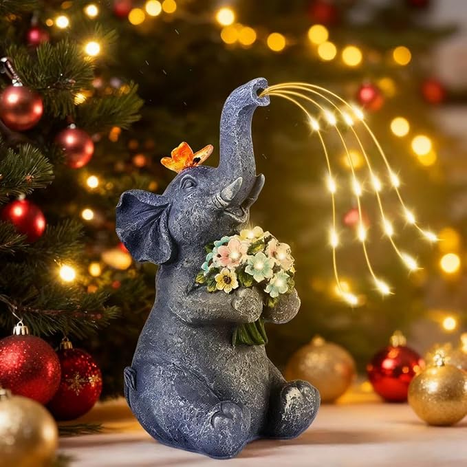 Solar Garden Elephant, Lights Watering Decor, Animal Statue Outdoor, Fairy Garden Accessories,Patio,Yard,Balcony Decorations, Lawn Ornament, Housewarming, Birthday,Mothers Day Mom Gifts