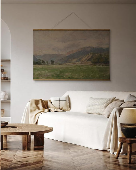 ARPEOTCY Extra Large Vintage Framed Wall Art, 36x54 Inch Field & Mountain Landscape Hanging Framed Canvas Print Art for Living Room Bedroom, Farmhouse Above Bed Wall Decor