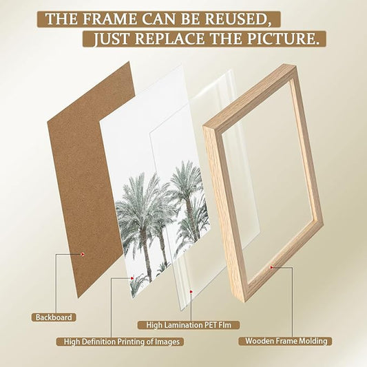 Framed Vintage Canvas Wall Art Palm Tree Leaves Poster Picture Modern Countryside Painting Nature Scenery Contemporary Home Print Living Room Gallery Office Ready to Hang 12x16 Inch x2