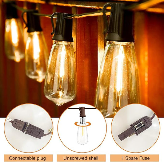 ST40 20Ft LED Outdoor String Lights with 22 Edison Shatterproof Bulbs, C9/E17 Screw Base, Waterproof Commercial Grade Patio Lights UL Listed for Outside Backyard Garden Bistro Porch Decor-Brown