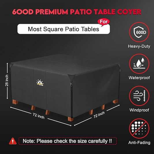 Zettum Patio Furniture Cover Square - 74 Inch Outdoor Table Cover Waterproof & Heavy Duty, 600D Lawn Furniture Set Covers for Outside Dining Table and Chairs Seating Combo - 74 x 74 x 28 Inch