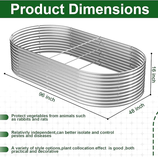 2 Pack Tall 8x4FT Corrugated Galvanized Steel Raised Garden Bed Outdoor, Oval Raised Beds for Gardening, Metal Above Ground Garden Bed for Vegetables and Flowers