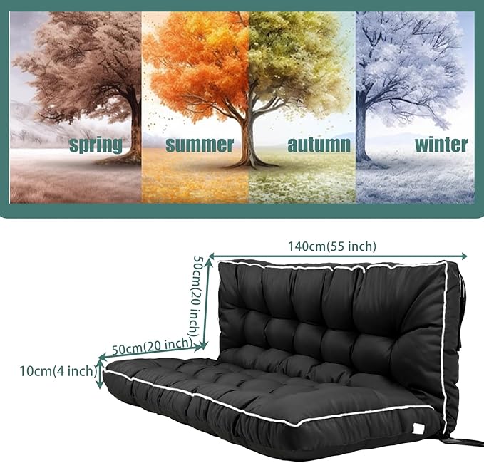 Replacement Cushions for Swing, Swing Cushions 3 Seater Replacement, Waterproof Thicken Washable Pad Cushion for Outdoor Indoor Furniture Swing Patio (Black, 40x55 inch)