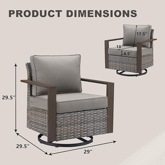 Rilyson Outdoor Patio Swivel Rocker Chairs - Wicker Rattan Patio Swivel Rocking Chairs Set of 2 with Metal Wide Armrest, Thick Cushions and Deep Seating for Deck Porch Sunroom Garden(Mixed Grey/Grey)