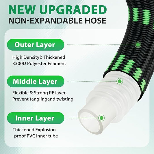 Garden Hose 50 ft Water Hose Flexible Non-Expandable Outdoor Heavy Duty Lightweight Leakproof Kink-free flex Watering Hose Pipe for 3/4 inch Fitting Yard Lawn Outside Car Wash