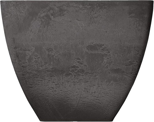 PSW Pot Collection 16x13 inch Plastic/Stone/Wood Composite Square Planter – No Drainage Hole (Drillable), Modern Indoor/Outer Pot for Flowers, Foliage, Succulents, Fairy Gardens, Dark Charcoal