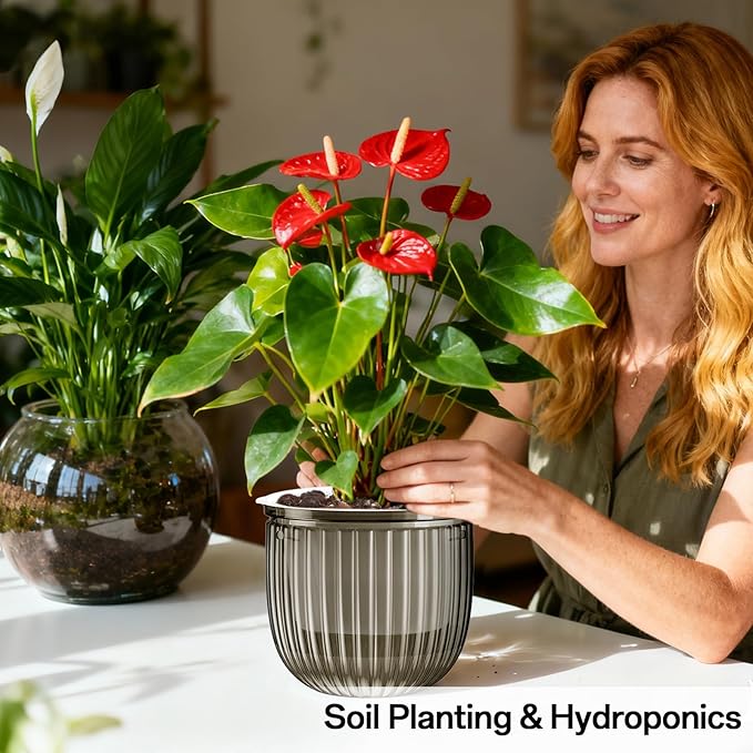 Halatool 2 Pack Hanging Planters Indoor Plant Pots, 6.5" & 8.3" Self Watering Hanging Basket Flower Pot, Translucent Plant Hanger with Drainage Holes for Garden Home Wall Decor (Starry Gray)