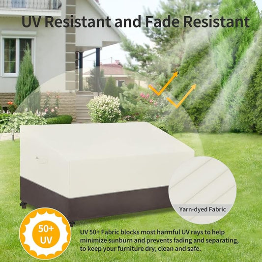 Easy-Going Patio Sofa Cover UV Resistant Outdoor Couch Cover Bicolor Patio 3-Seater Bench Cover Waterproof Outdoor Furniture Cover with Reflective Hemming (58Wx35Dx31H inch, Beige/Brown)