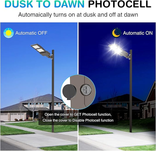 320W LED Parking Lot Light 44800LM with Photocell, UL DLC Listed, 5000K Shoebox Pole Light with Arm Mount, AC100-277V, IP65 Waterproof Commercial Street Area Lighting for Driveway/Roadway/Yard