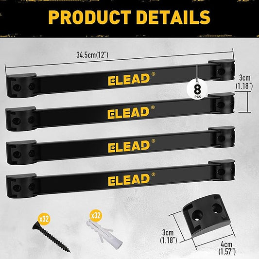 ELEAD 9-Piece 12" Magnetic Tool Holder Storage Organizer - Wall Mount Rack Garage Organization Power Magnet Hanger Workbench Board Slatwall Van Organizers Mounted Hanging Strip