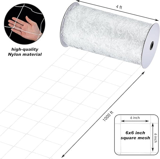 Berlune 4 x 1000 ft Trellis Netting Roll Soft Mesh Nylon Heavy Duty Garden Trellis Netting Bulk for Climbing Plants, Grape Racks, Growing Support Bean, Pea, Tomatoes