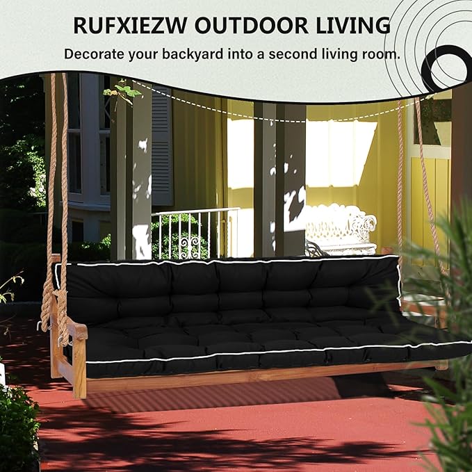 2/3 Seater Swing Replacement Cushion, Waterproof Porch Swing Cushions with Backrest, Thickened Bench Cushions for Outdoor Furniture, for Outdoor Patio Swing (Black, 55 * 40in)